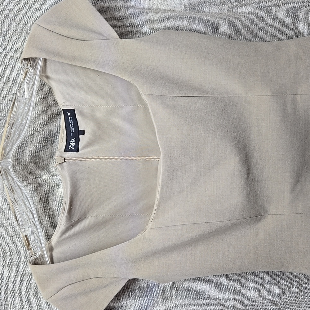 Zara, Mini Dress, Fitted, Cream, Taupe, XS, Fully Lined, Stretch, Polyester - Picture 7 of 16
